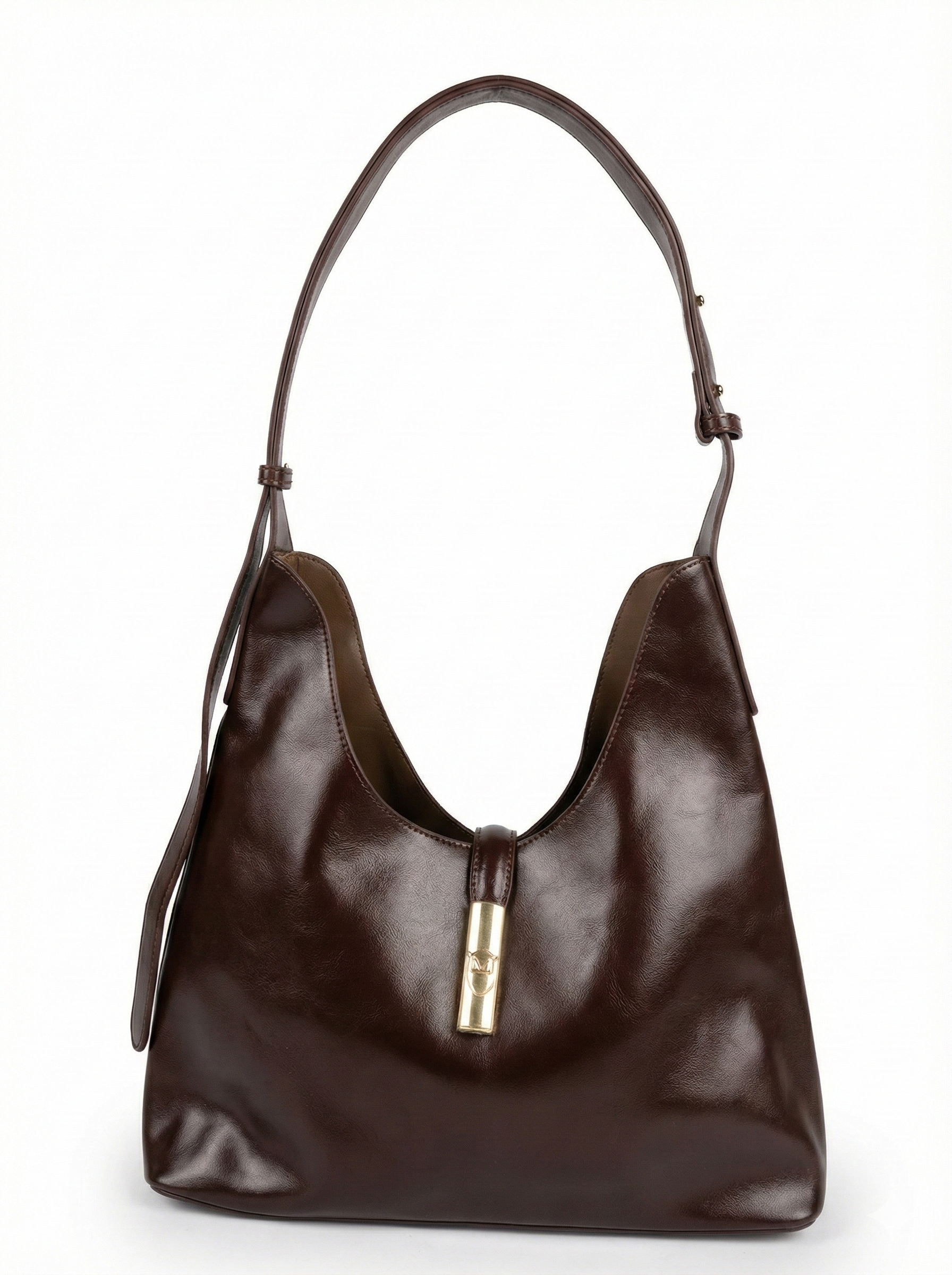 Classic Chocolate Brown Convertible Hobo Bag with Gold Accent