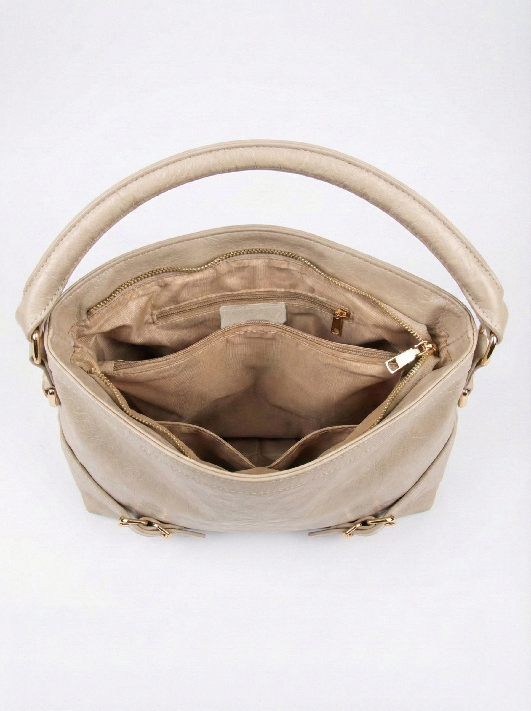 Soft Taupe Luxe Shoulder Bag with Dual Strap Detail