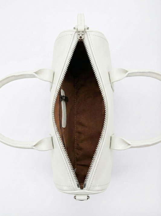Premium Ivory Barrel Handbag with Detachable Sling