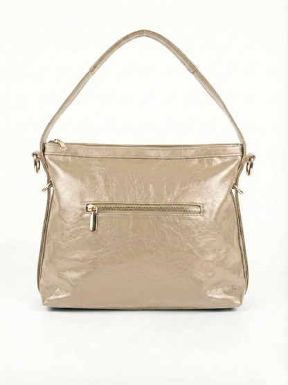Soft Taupe Luxe Shoulder Bag with Dual Strap Detail