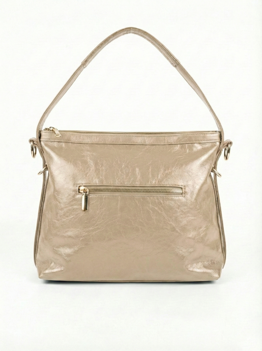 Soft Taupe Luxe Shoulder Bag with Dual Strap Detail