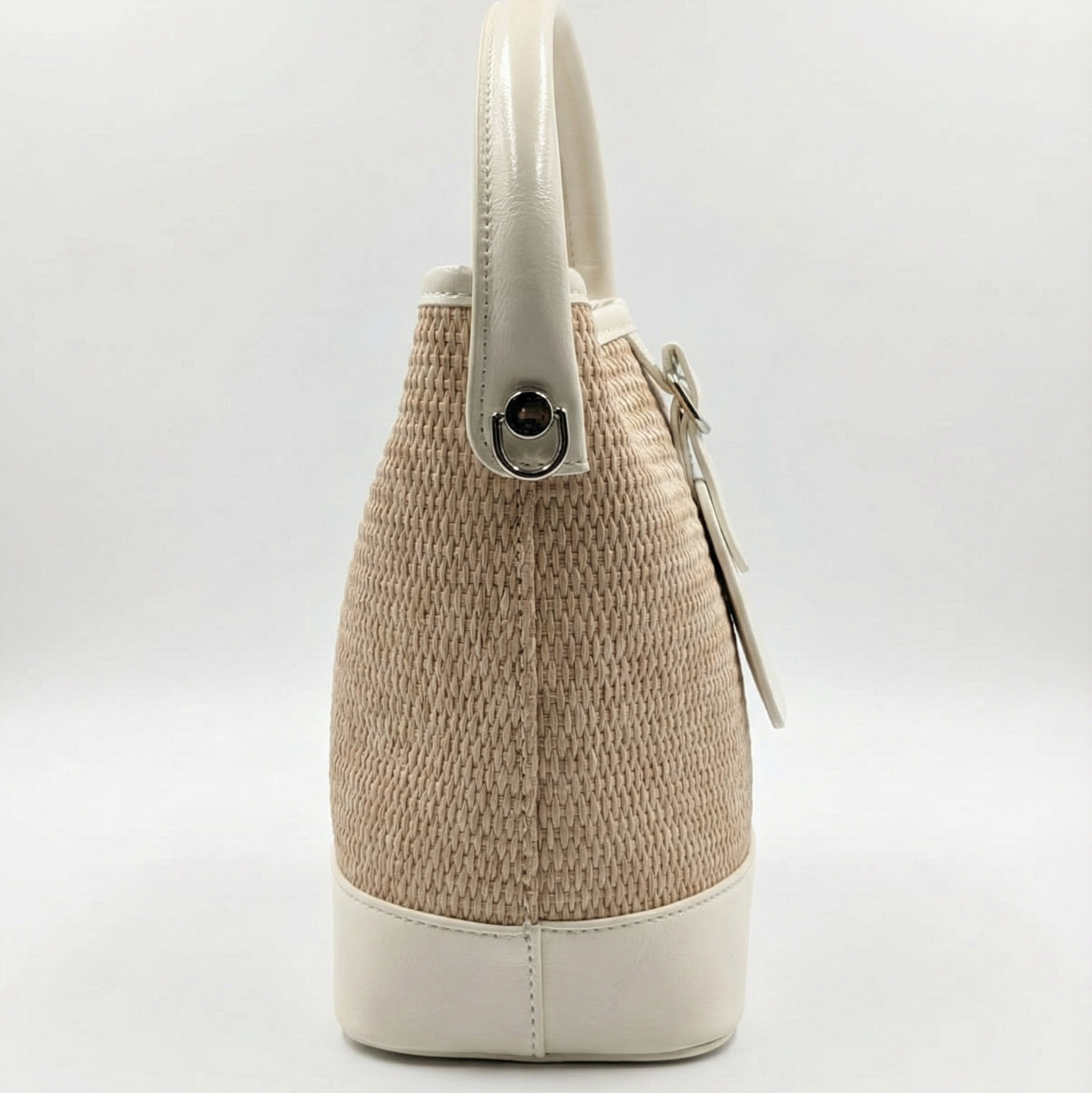 Ivory Woven Straw Bucket Bag with Matching Pouch Set