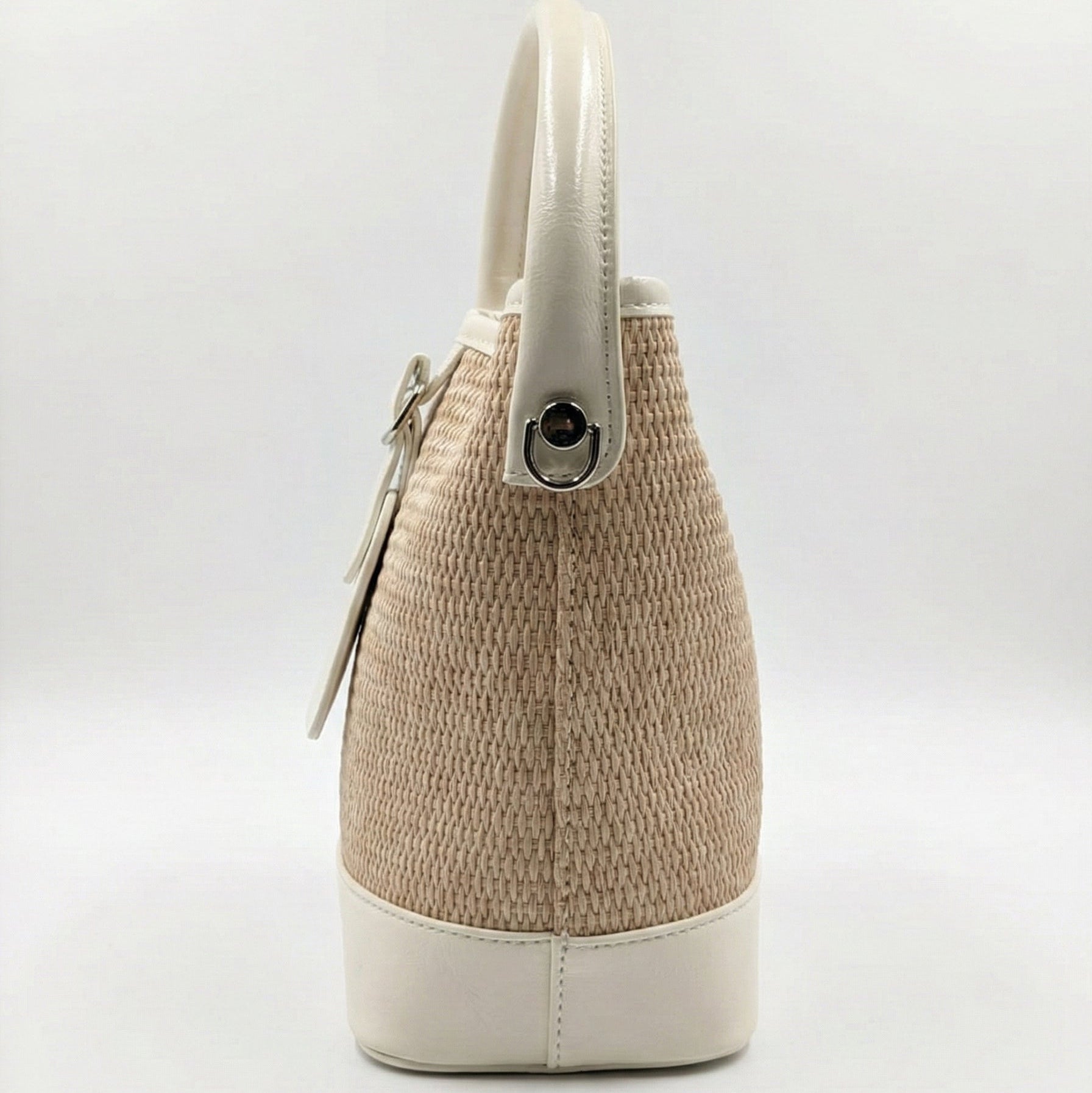 Ivory Woven Straw Bucket Bag with Matching Pouch Set