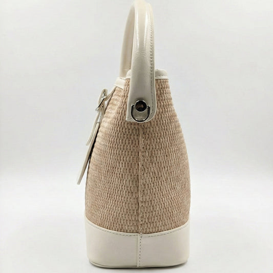 Ivory Woven Straw Bucket Bag with Matching Pouch Set