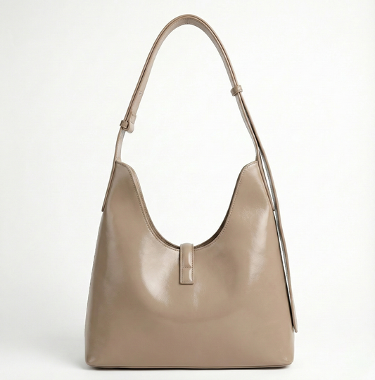 Elegant Nude Beige Shoulder Hobo Bag
