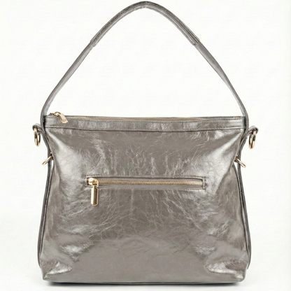 Smoky Grey Luxe Shoulder Bag with Dual Strap & Sling