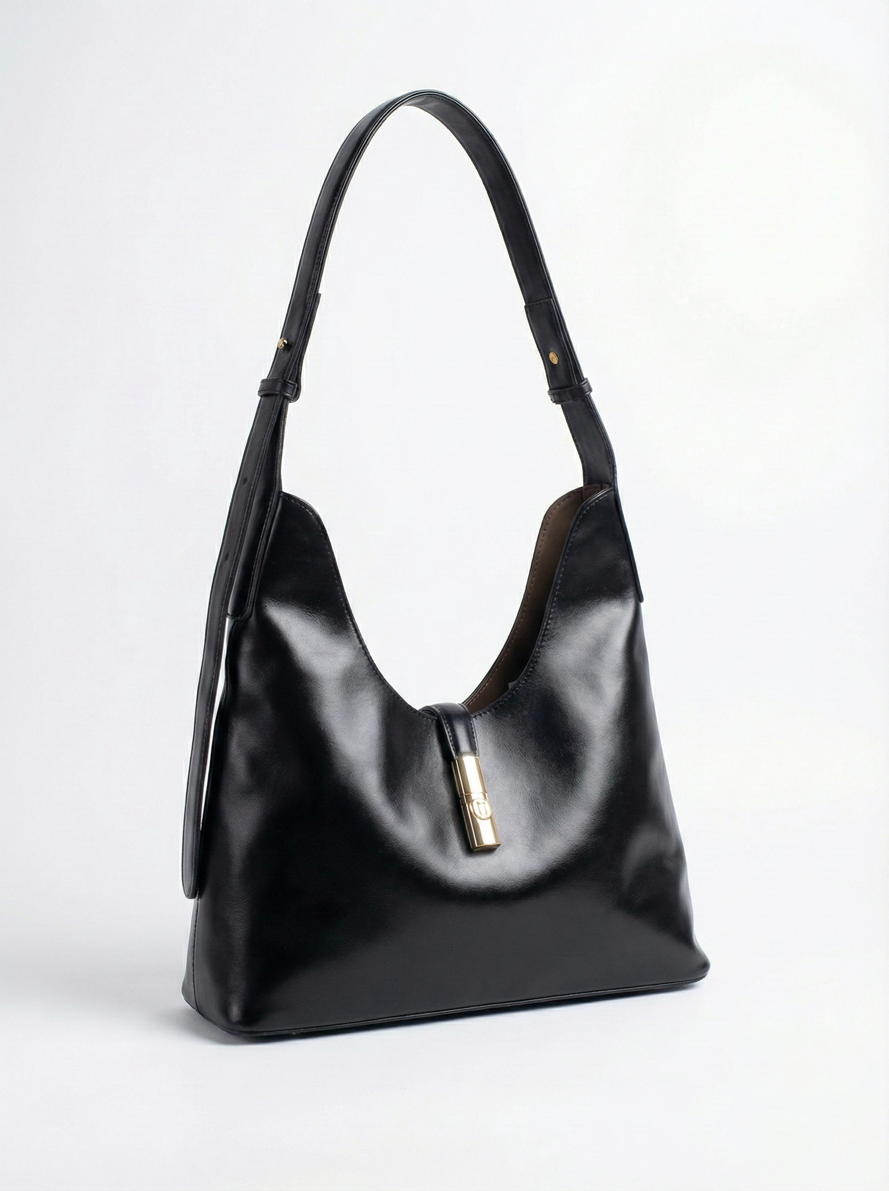 Classic Black Convertible Hobo Bag with Gold Accent