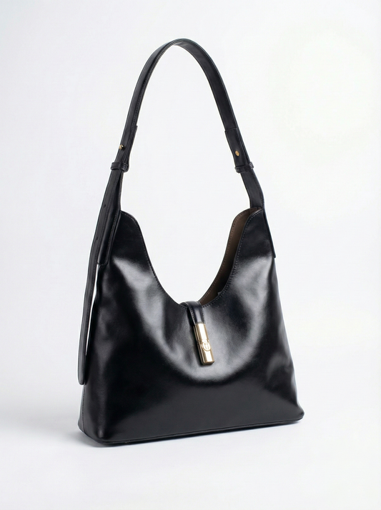 Classic Black Convertible Hobo Bag with Gold Accent