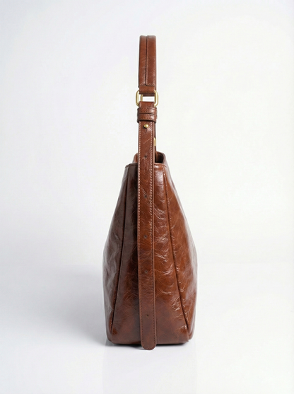 Vintage Luxe Brown Shoulder Bag with Gold Accent Lock