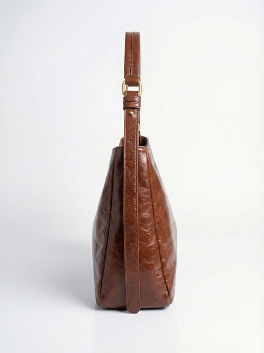 Vintage Luxe Brown Shoulder Bag with Gold Accent Lock