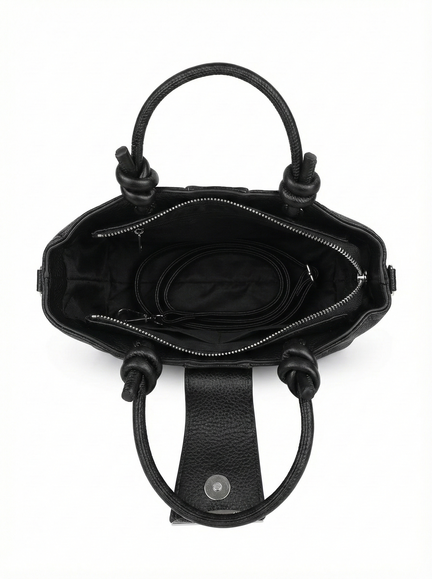 Midnight Black Mini Tote with Knot Handle & Metal Accent