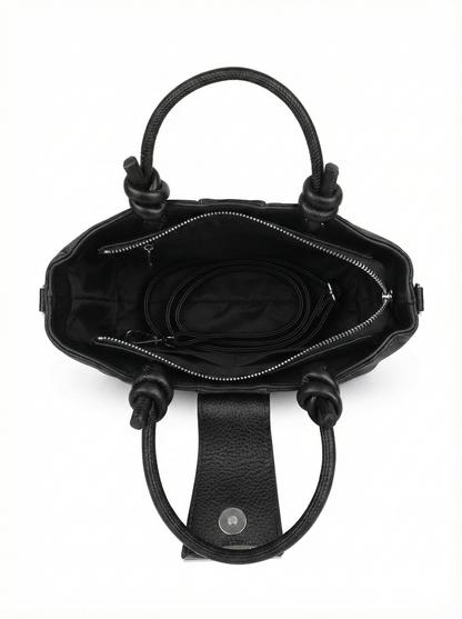 Midnight Black Mini Tote with Knot Handle & Metal Accent