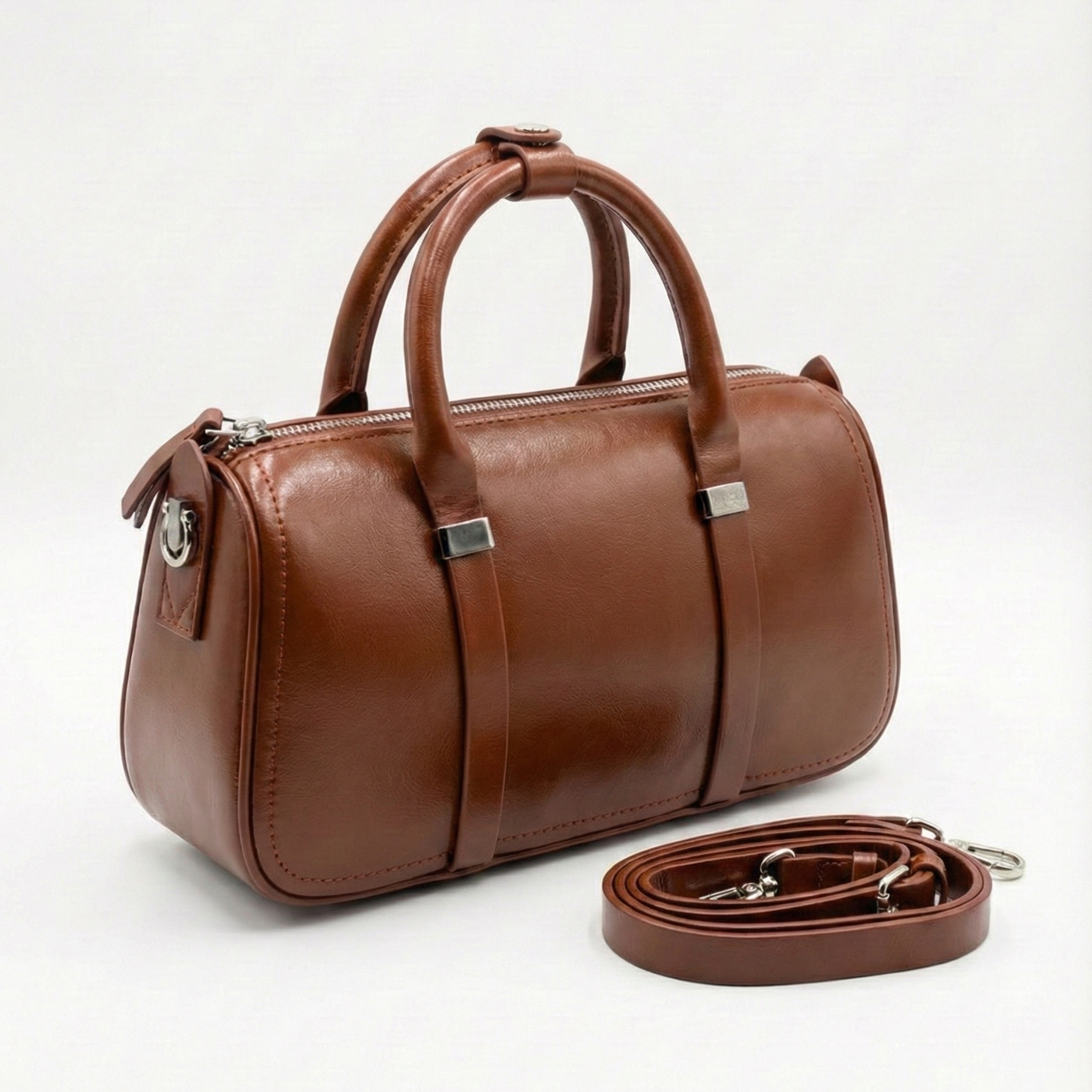 Luxury Brown Barrel Handbag