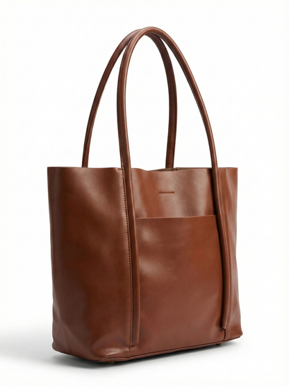 Classic Brown Structured Leather Tote Bag