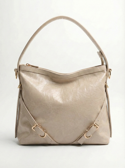 Soft Taupe Luxe Shoulder Bag with Dual Strap Detail