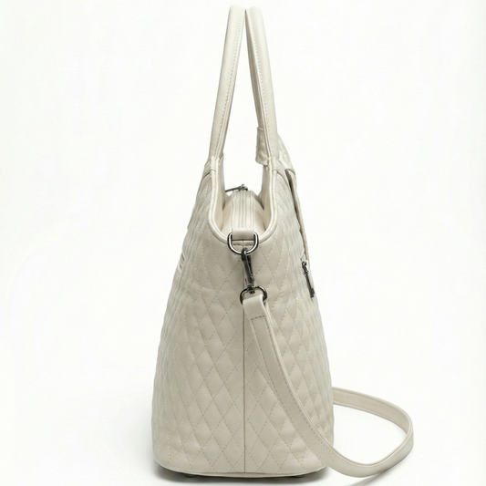 Beige Quilted Handbag with Scarf Detail