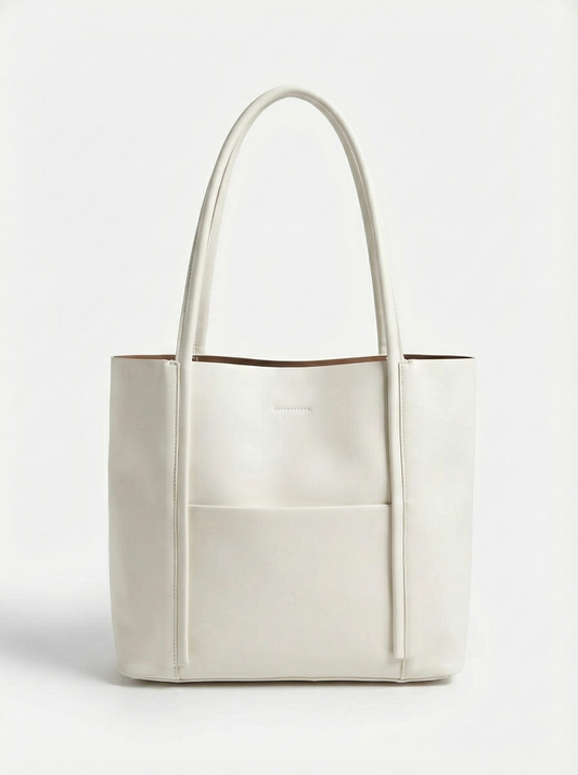 Classic Ivory Structured Leather Tote Bag