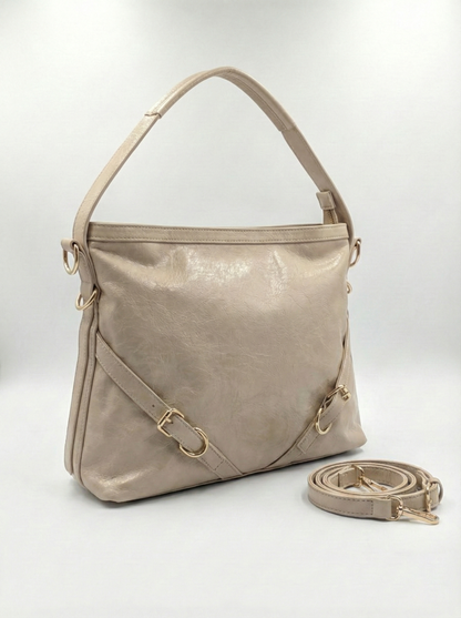 Soft Taupe Luxe Shoulder Bag with Dual Strap Detail