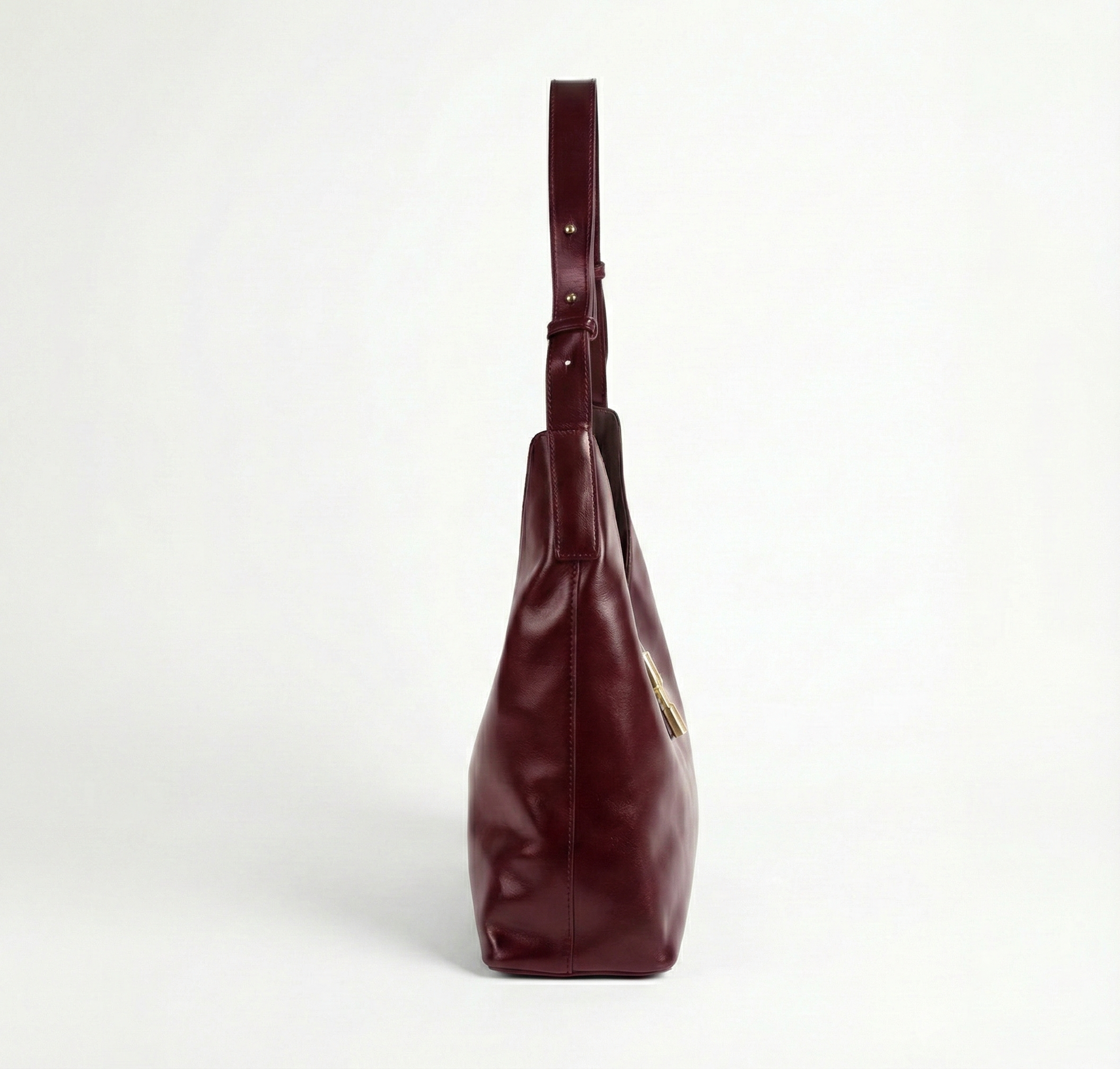 Elegant Burgundy Shoulder Hobo Bag with Gold Accent