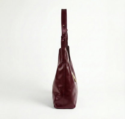Elegant Burgundy Shoulder Hobo Bag with Gold Accent