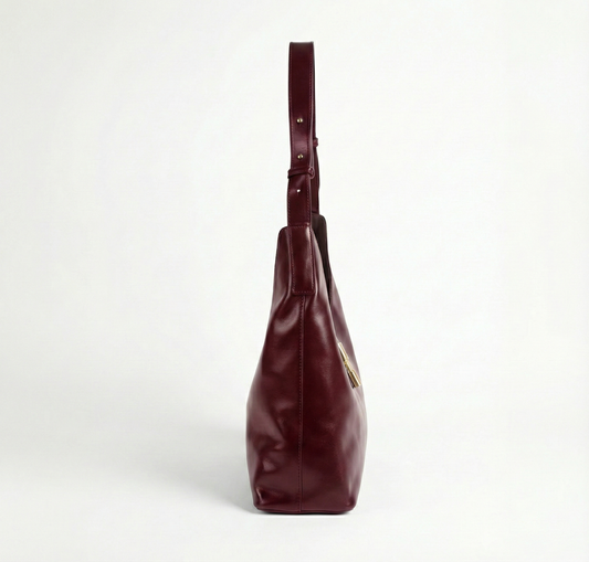 Elegant Burgundy Shoulder Hobo Bag with Gold Accent