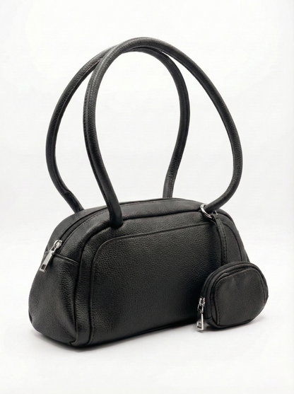 Classic Black Mini Shoulder Bag with Coin Pouch