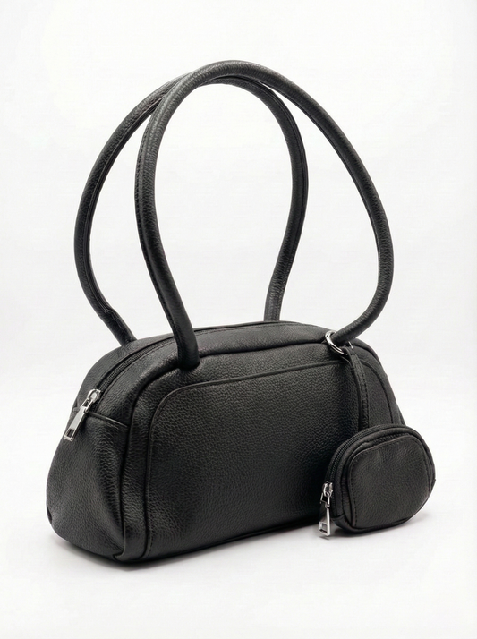 Classic Black Mini Shoulder Bag with Coin Pouch