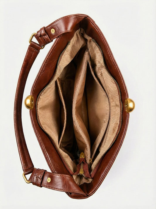 Vintage Luxe Brown Shoulder Bag with Gold Accent Lock