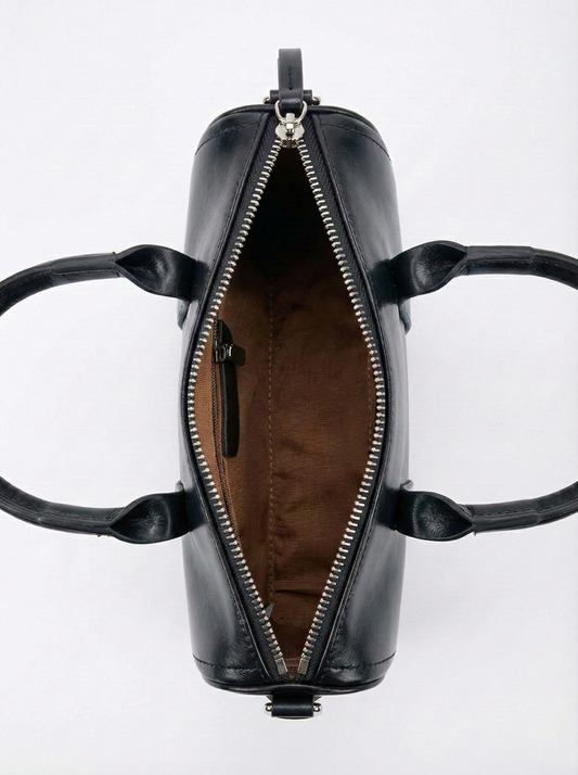 Premium Black Barrel Handbag with Sling Strap