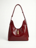 Elegant Burgundy Shoulder Hobo Bag with Gold Accent