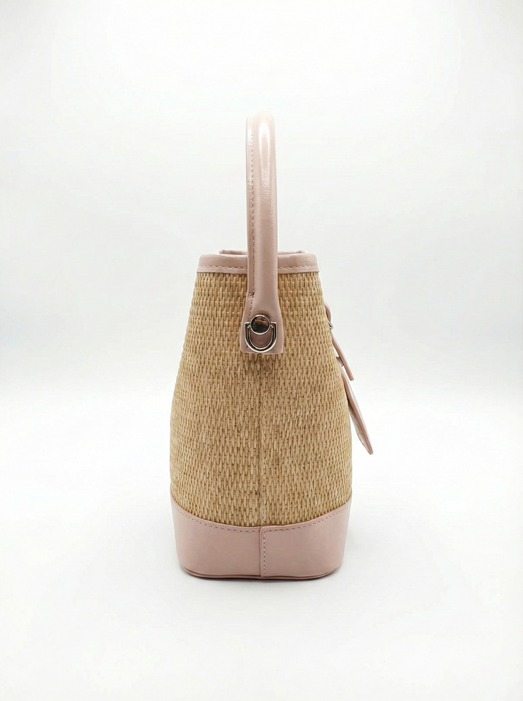 Blush Pink Woven Straw Bucket Bag
