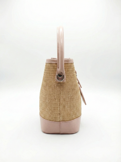 Blush Pink Woven Straw Bucket Bag