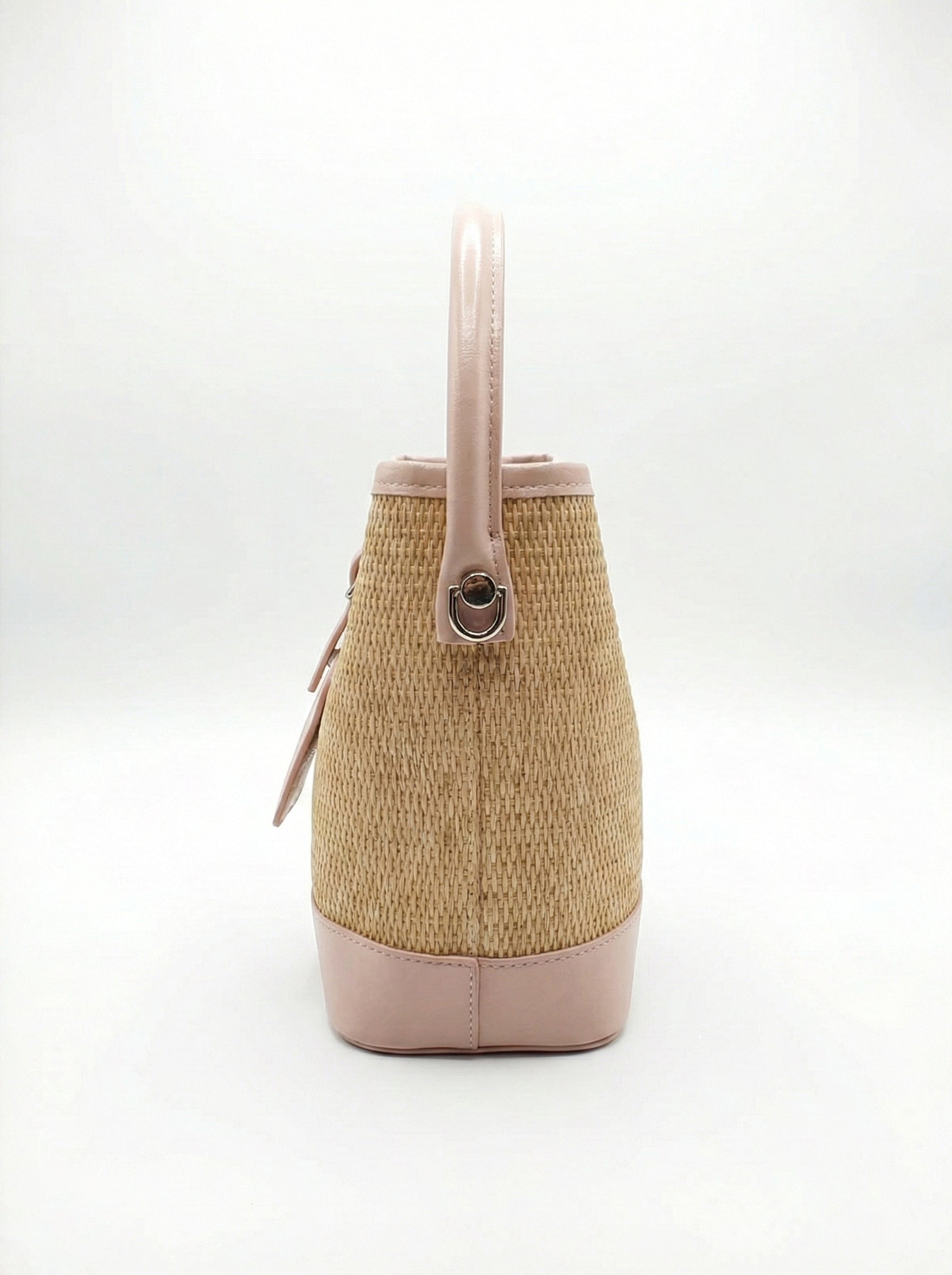 Blush Pink Woven Straw Bucket Bag