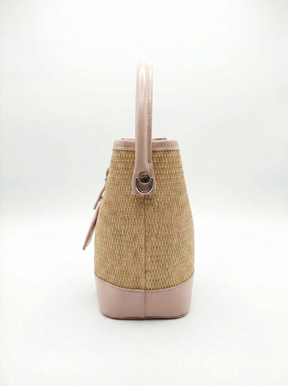 Blush Pink Woven Straw Bucket Bag
