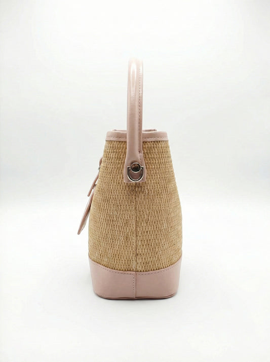 Blush Pink Woven Straw Bucket Bag