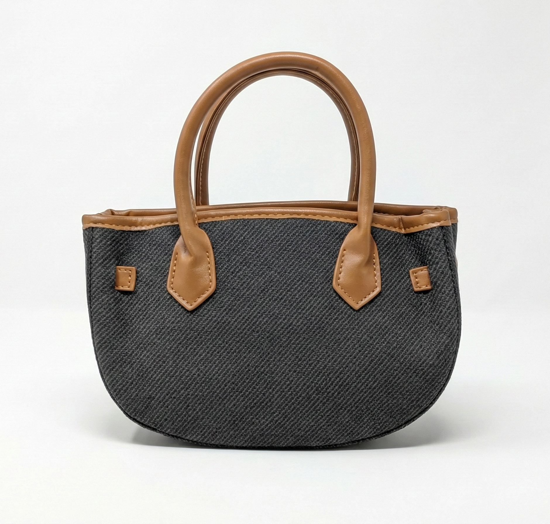 Charcoal Textured Mini Tote with Tan Leather Acc