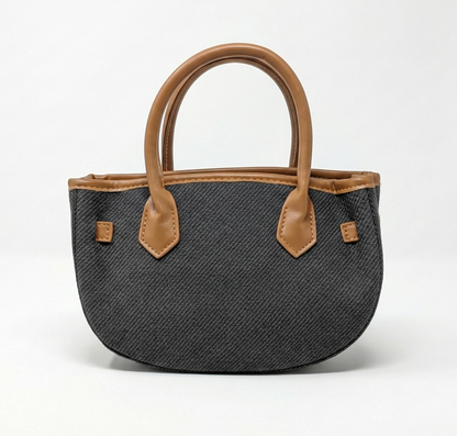 Charcoal Textured Mini Tote with Tan Leather Acc
