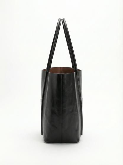 Classic Black Structured Leather Tote Bag