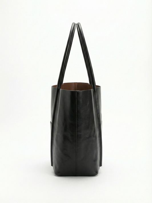 Classic Black Structured Leather Tote Bag