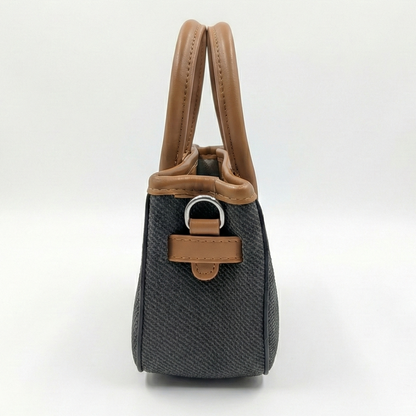 Charcoal Textured Mini Tote with Tan Leather Acc