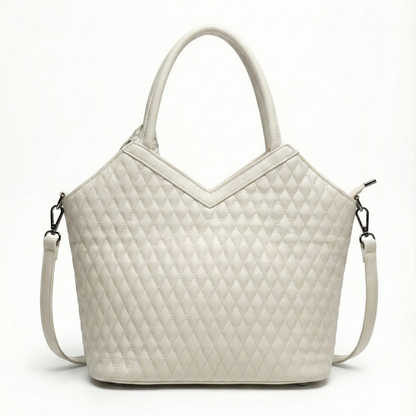 Beige Quilted Handbag with Scarf Detail