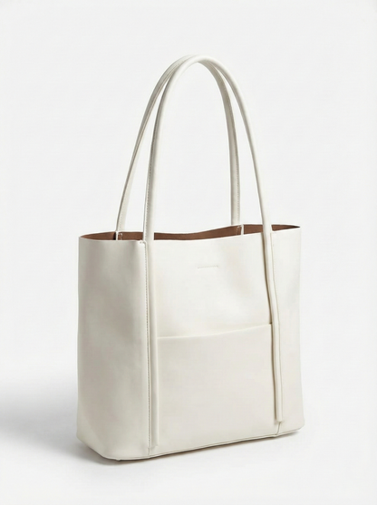 Classic Ivory Structured Leather Tote Bag