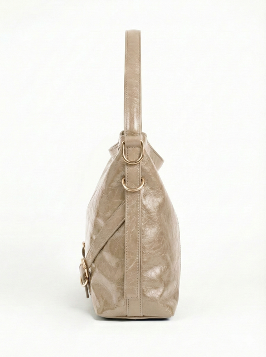 Soft Taupe Luxe Shoulder Bag with Dual Strap Detail