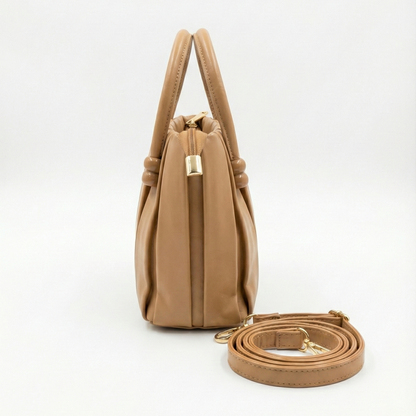 Caramel Pleated Mini Tote with Detachable Sling
