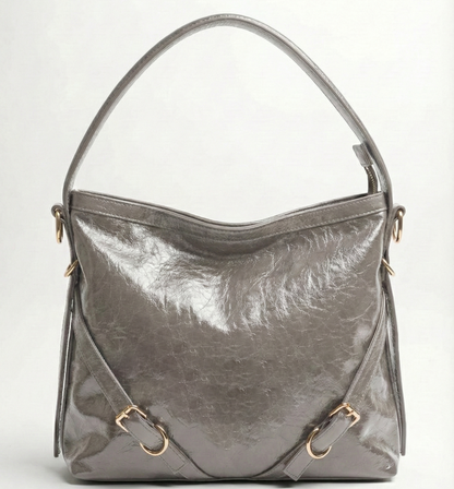 Smoky Grey Luxe Shoulder Bag with Dual Strap & Sling