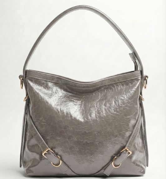 Smoky Grey Luxe Shoulder Bag with Dual Strap & Sling