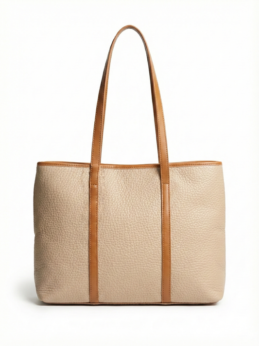 Elegant Beige Tote Bag with Bow Detail & Tan Straps