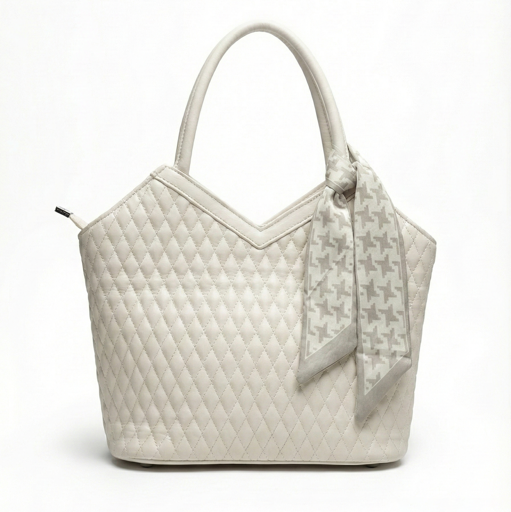 Beige Quilted Handbag with Scarf Detail