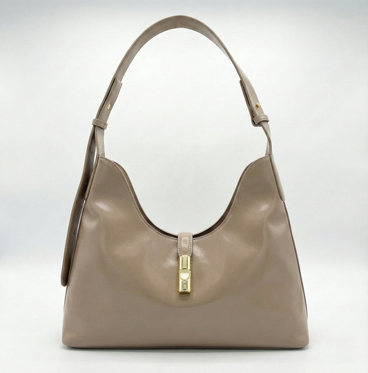 Elegant Nude Beige Shoulder Hobo Bag
