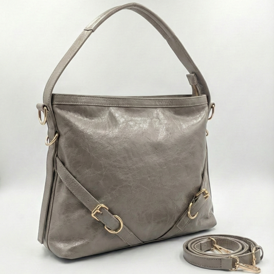 Smoky Grey Luxe Shoulder Bag with Dual Strap & Sling